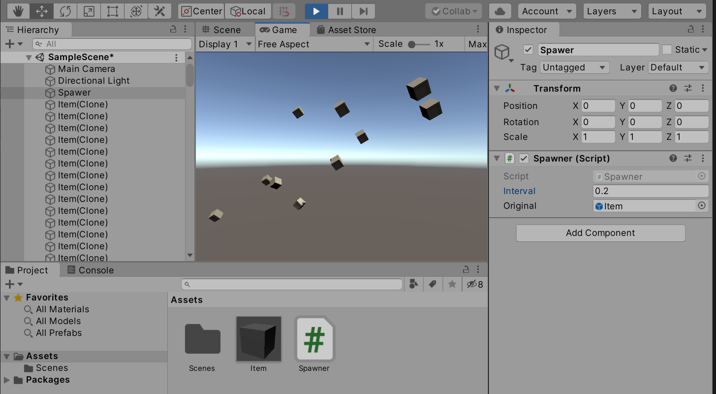 ランダムな方向に飛び散るアイテム