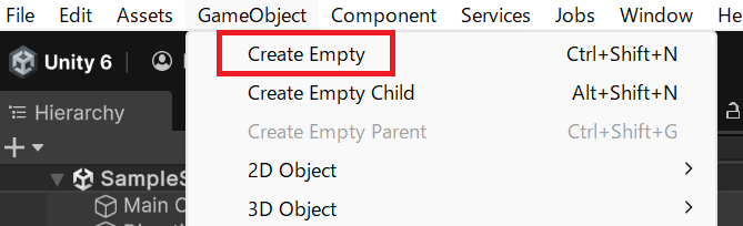 GameObject > Create Empty メニュー