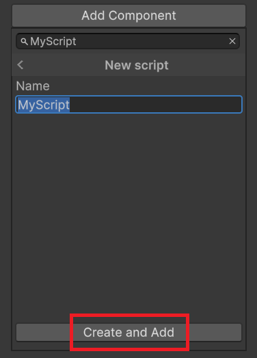 New script → Create and Add の確認画面