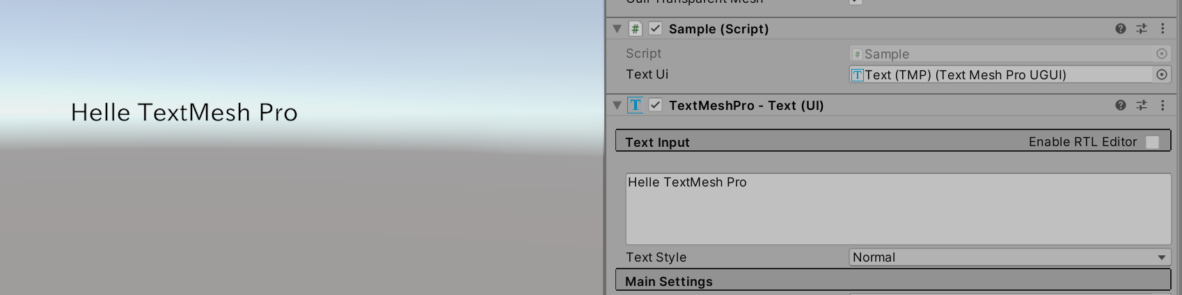 スクリプトから設定したテキストが画面に表示された状態