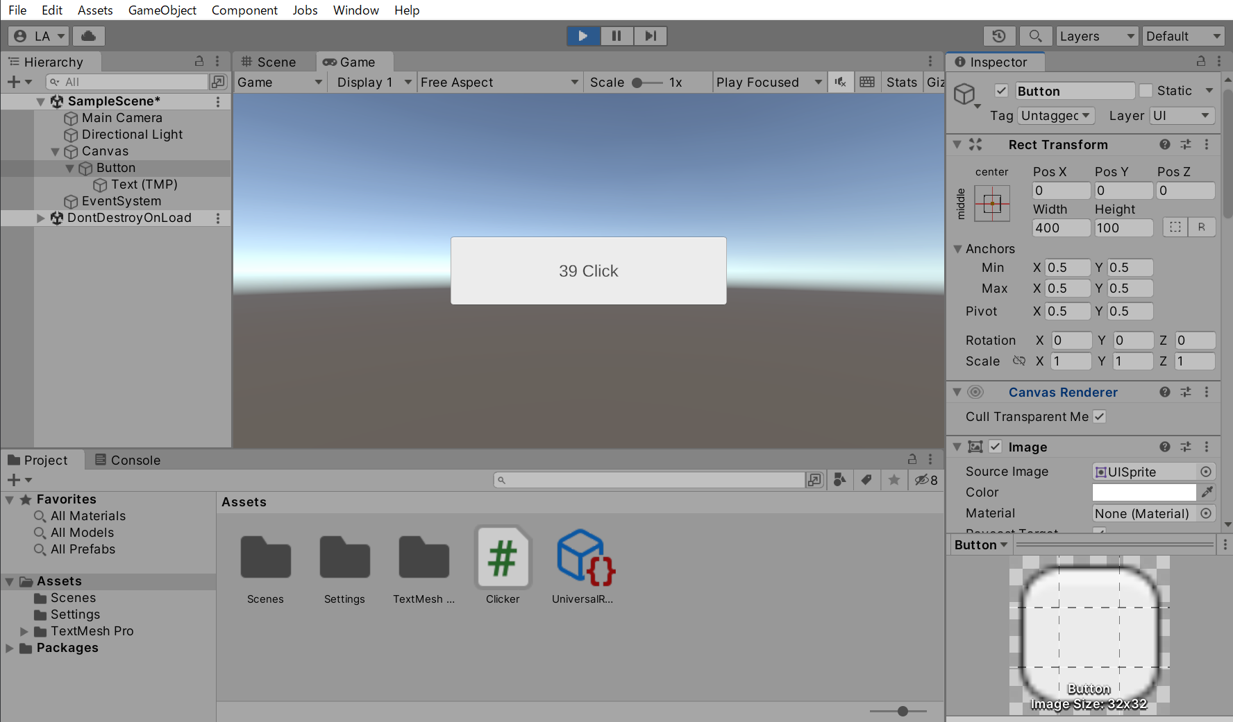 完成イメージ: ボタンをクリックするとカウントが表示される